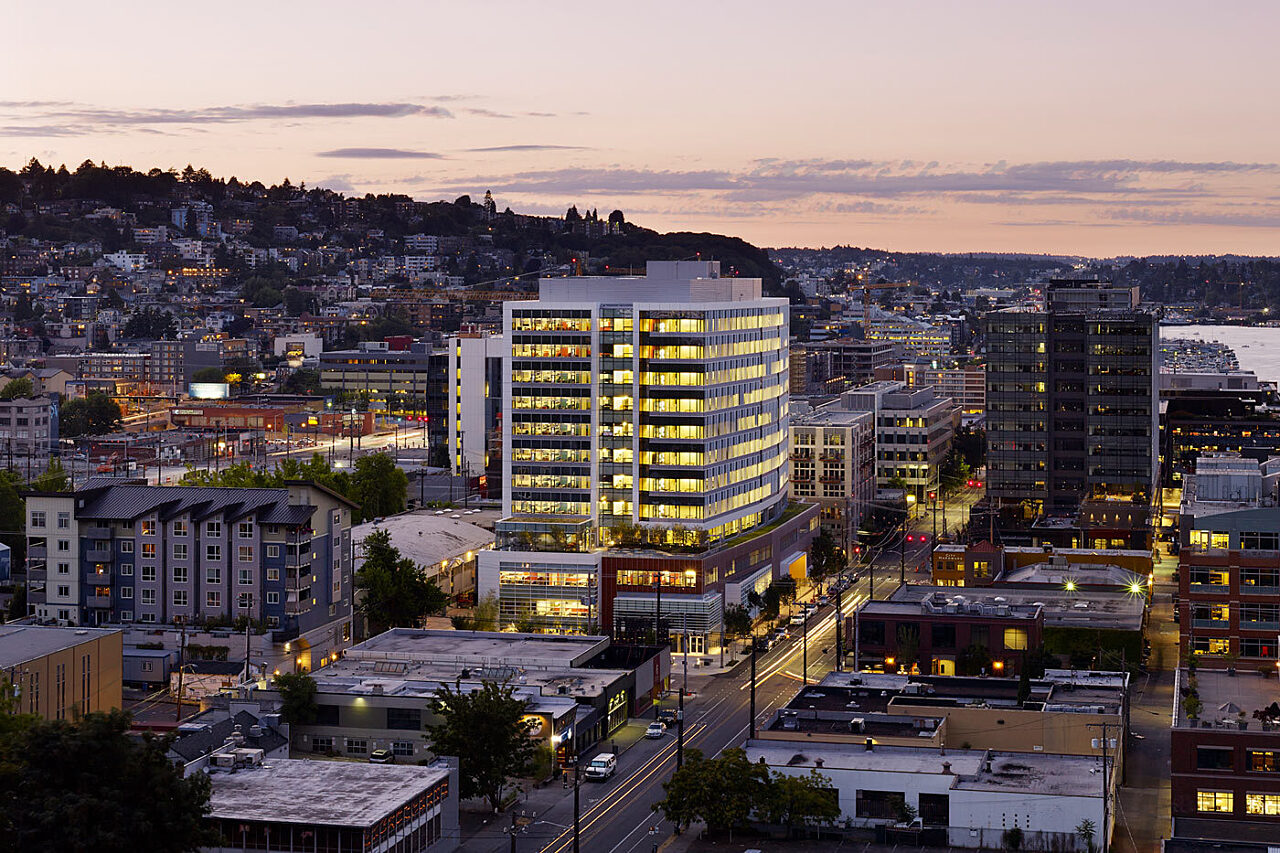 Amazon Block 52e against the Seattle skyline
