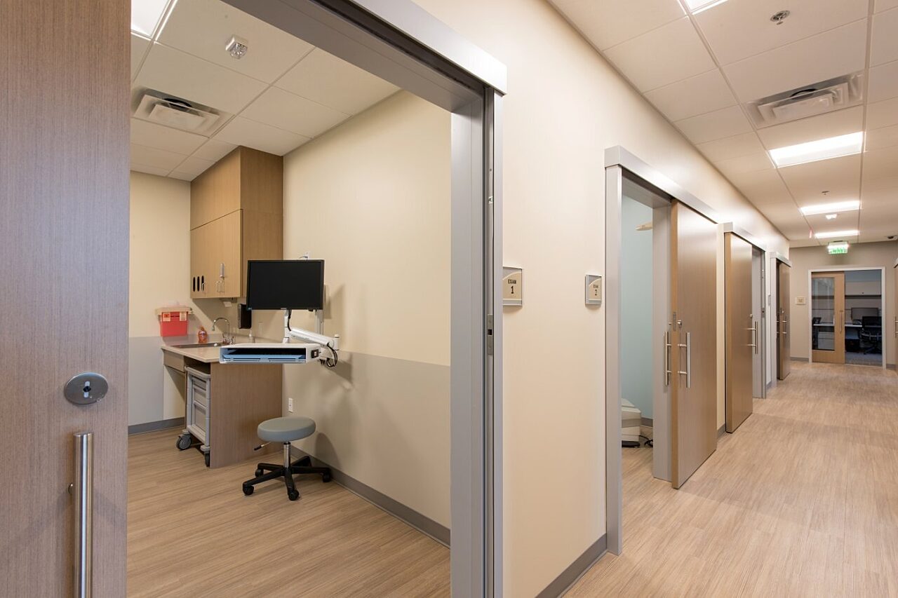 Patient rooms and hallway in Milgard Medical Pavilion Suites