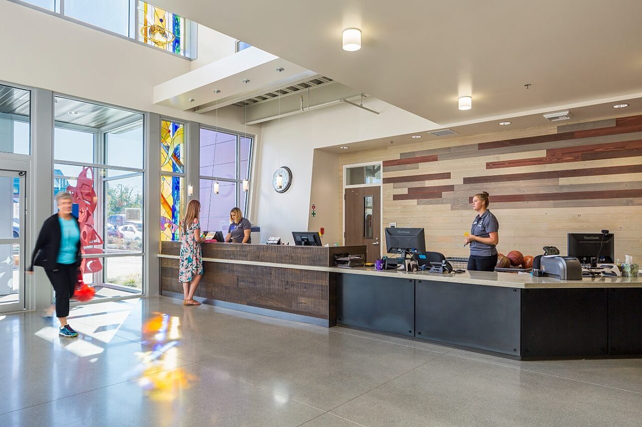 Entrance and check-in area at Stanwood-Camano YMCA