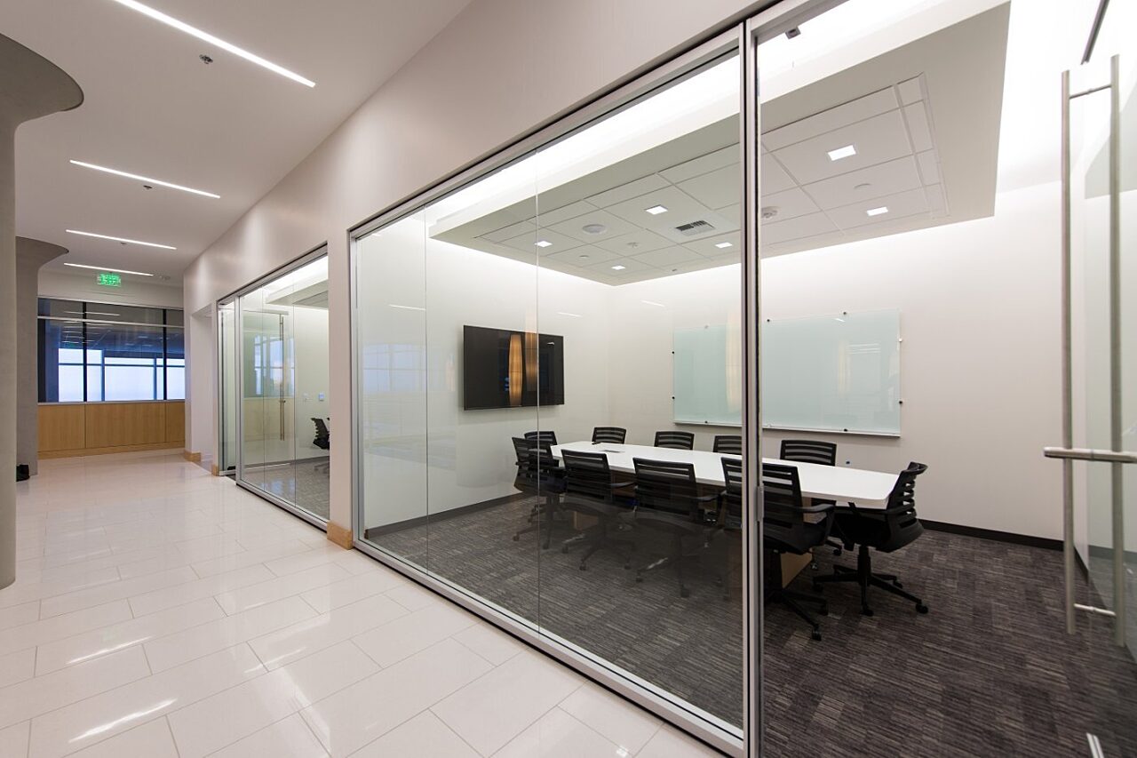 Hallway and meetings rooms in The Labs at 201 Elliott