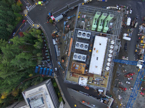 Aerial photo of jobsite with building under construction